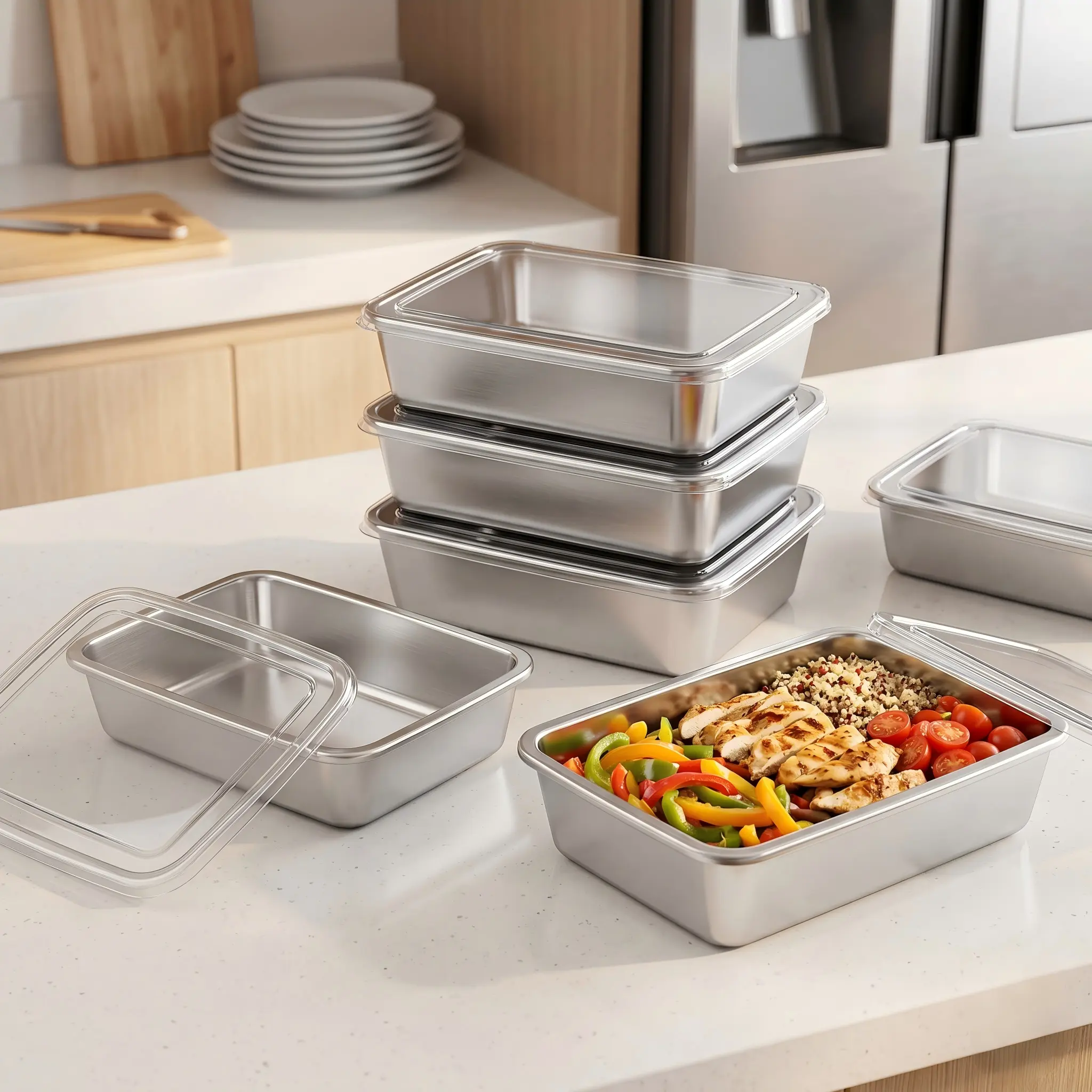 Sturdy Stainless Steel Food Storage Containers (6pcs Food-Grade, with Lids) - Leak-Proof Kitchen Meal Prep Canisters, Stackable, Oven-Safe, Non-Toxic, Dishwasher-Safe Home Organizer Bento Set (3/6 Packs Option), Leak Proof Canisters