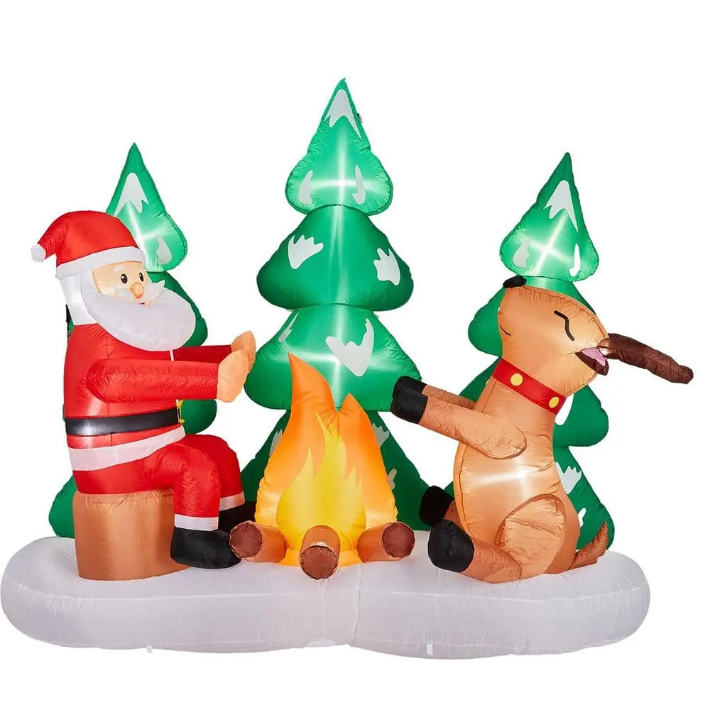 Ubesgoo 9FT Waterproof Plastic Christmas Inflatable Decor - Santa & Reindeer Around Campfire, Built-in LED Star Lights, Magical Holiday Photo Backdrop, Front Yard Light-Up Decor