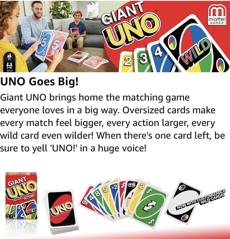 GIANT UNO Card Game Giant Card Playing Game Giant UNO Official Card Game for Kids, Adults & Family Night, Oversized Cards & Customizable Wild Cards for 2-10 Players card games card game GIANT UNO Card Game Giant Card Playing Game Giant UNO Official Card Game for Kids, Adults & Family Night, Oversized Cards & Customizable Wild Cards for 2-10 Players card games card game