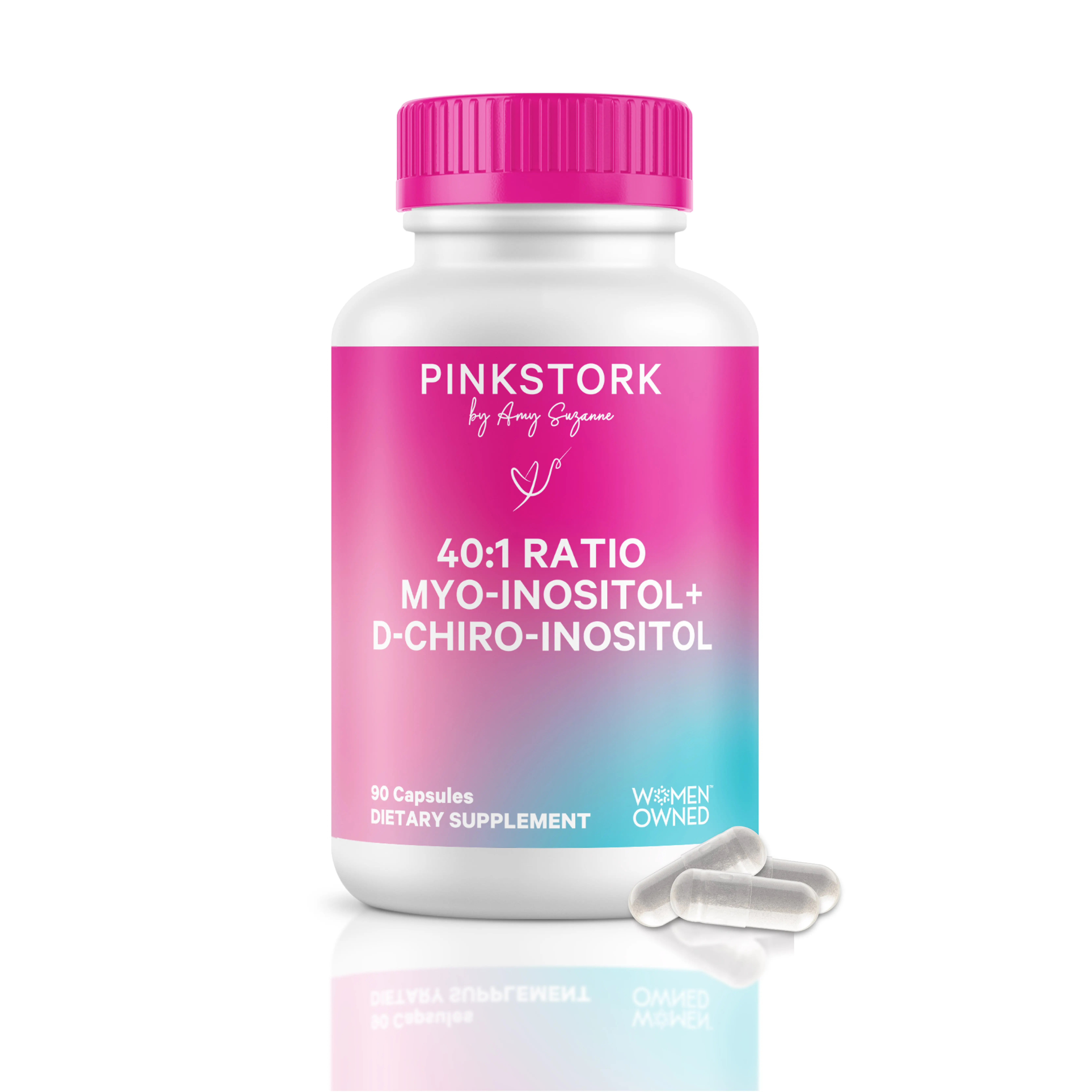 Pink Stork Inositol for Hormone Health | 40:1 Myo-Inositol + D-Chiro Inositol Vitamin Supplement, Optimal Ratio for Hormonal Health, Fertility Support, 1-Month Supply, Women's Healthcare, Women-Owned, Vegan, Gluten-Free, Natural Support