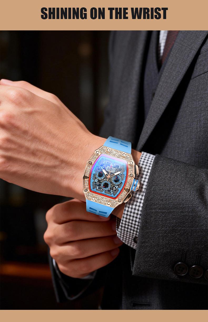 Men's Luxury barrel-shaped watch​ Rhinestone Embellished Watch IncludedFashion Timeless ClassicWatch Flash Sale -Fashionable itis elegant, Water-Resistant Watch – Perfect for Any Occasion​ durable, and the perfect choice foreverydaywear. with Gift Box