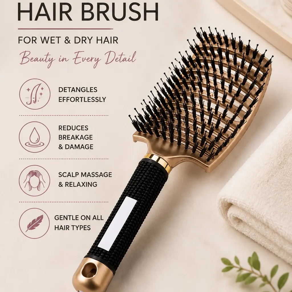 Detangling Hair Brush for Women, Nylon Bristles Scalp Massage Brush for Wet & Dry Hair