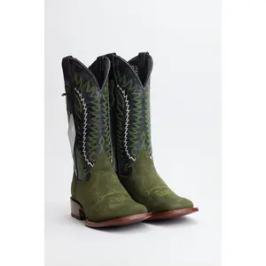 Chero's Roughout Forest Green Square Toe Boots