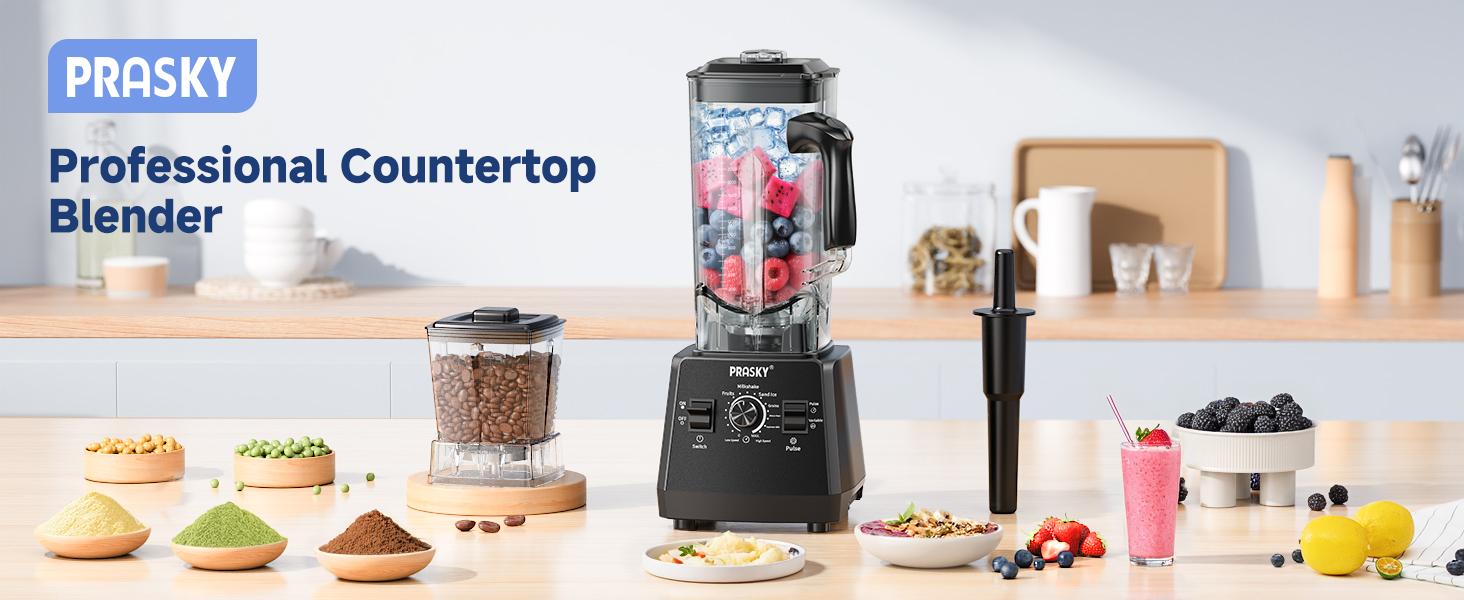 PRASKY 3L/102Oz Blender Pro and Grinder Combo, 25000RPM High-Speed Ice Crusher for Smoothies, Frozen Fruits, Coffee Beans, Spices, BPA-Free Large Jar Blender Juicer Machine