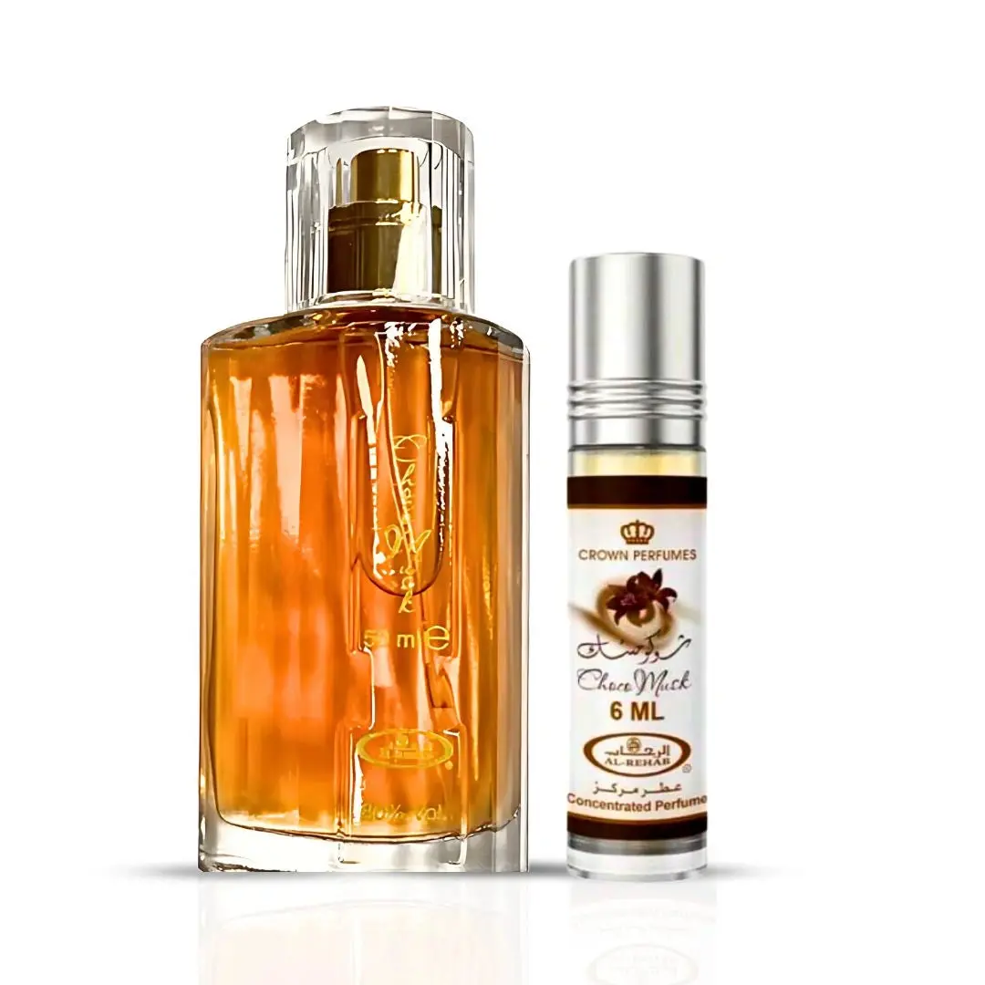 Choco Musk Eau de Parfum Spray 50ml (1.7 oz) & Roll-On 6ml (0.2 oz) by Al Rehab (Bundle) – Sweet Chocolate Gourmand Set