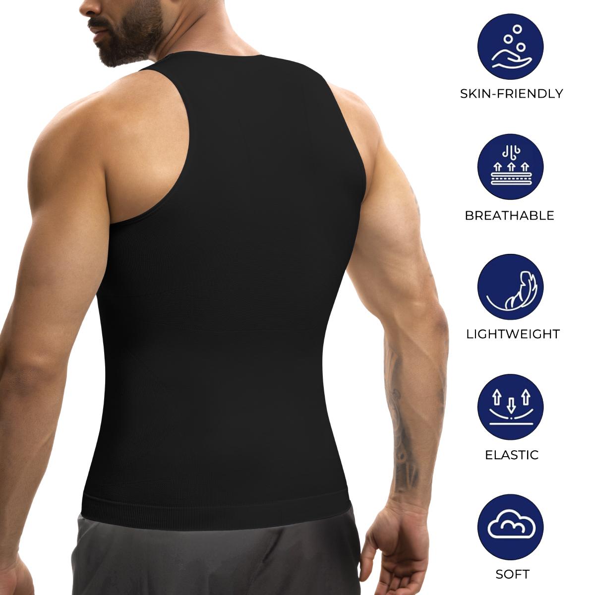 Men's Multiple Packs Compression Shirts - 1/2/3/4 Pack Elastane Spandex Sleeveless Shapewear, Tummy Control, Stretchy Breathable Athletic Gym Vest, Smooth Undershirt for Workout, Stylish Suit Layering