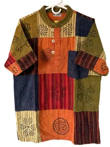 Patchwork Cotton colorful half Shirt For Men, 100% cotton, Handmade and comfortable fit