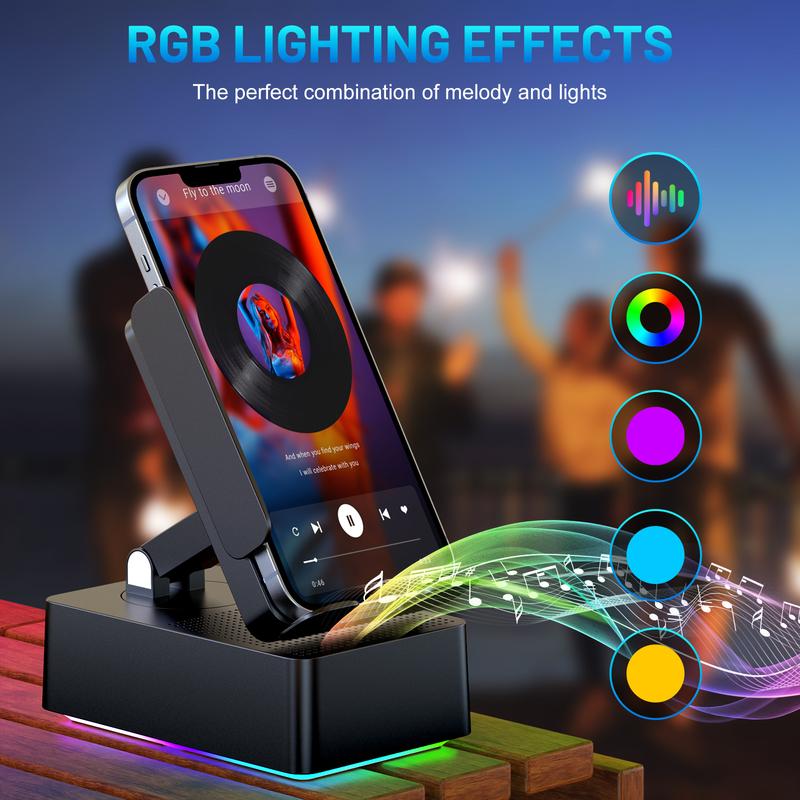 [valentinesdaygift] AKLLCCR Gen 2 Wireless Bluetooth/Induction Audio Speaker with Phone Stand RGB Magic Color Lights 5.4 HD Surround Subwoofer Sound IPX4 Waterproof 300° Foldable USB Type C Gift for Friends and Family
