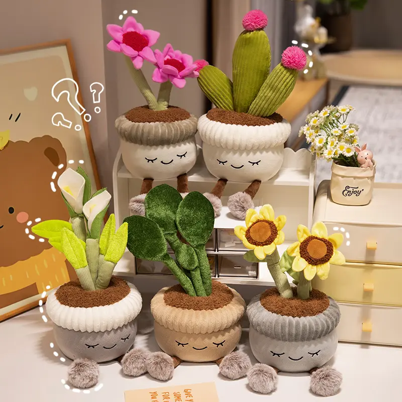 30cm Cute BPA-Free Soft Stuffed Doll Plush Potted Plant Toy - Cactus, Calla Lily, Sunflower, Blush Pink Flower Stuffed Animals, Weighted Hugs Desk Accessory, Living Rooms Decor, Gift for Plant Lovers