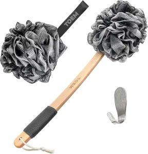 Limited + Deal: Upgrade your shower routine with this bamboo charcoal infused loofah back scrubber set. Includes long handle sponge, bath pouf & hook for easy exfoliation and deep cleansing