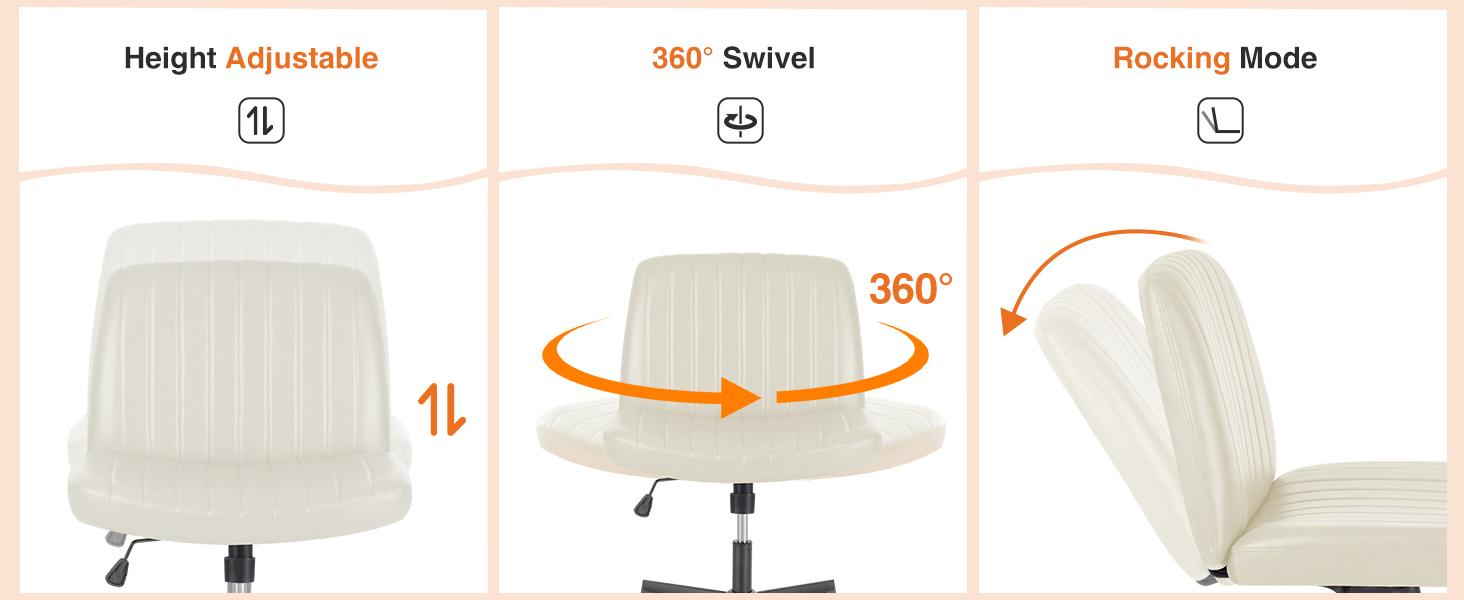 Sweet Furniture F Height Adjustable Criss Cross Chair - Armless Desk Chair No Wheels Cross Legged Office Chair Wide Swivel Home Office Desk Chairs