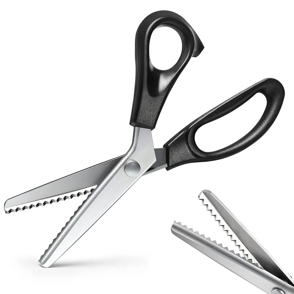 Premium Stainless Steel Pinking Shears - Zigzag Blade Crafting Sewing Tools for Dressmaking, Lace Cutting, Portable Fabric Scissors (Fabric Roll Pinking Accessory)