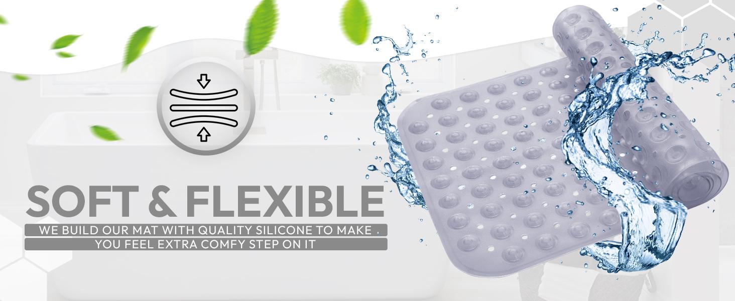 LUX Décor Non-Slip Bathtub Mat – Extra Large 40x16 Inches, Anti-Slip Shower Mat with Suction Cups & Drain Holes – Machine Washable – Available in Multiple Colors