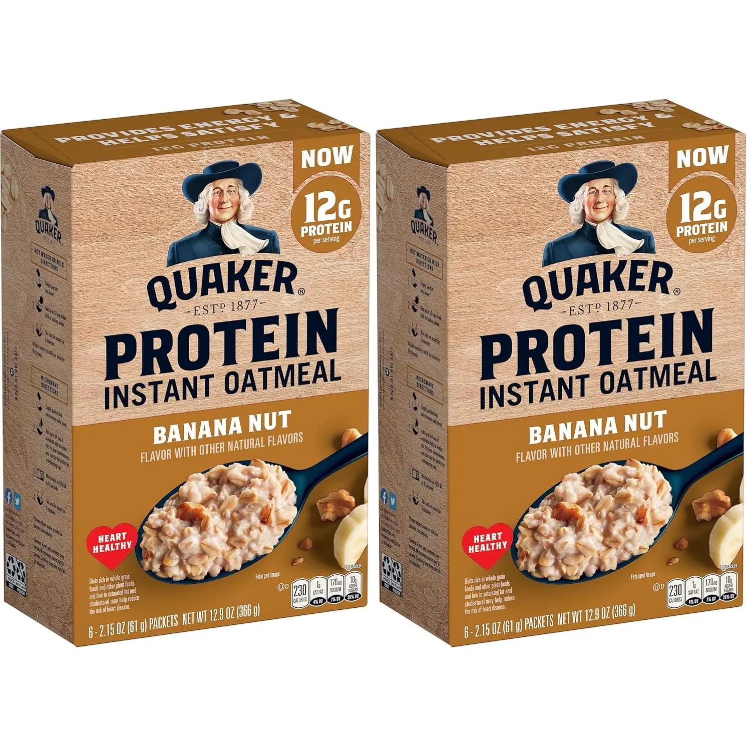 Quaker, Protein Instant Oatmeal, Banana Nut, 12.9 Oz, 6 Count (Pack of 1)