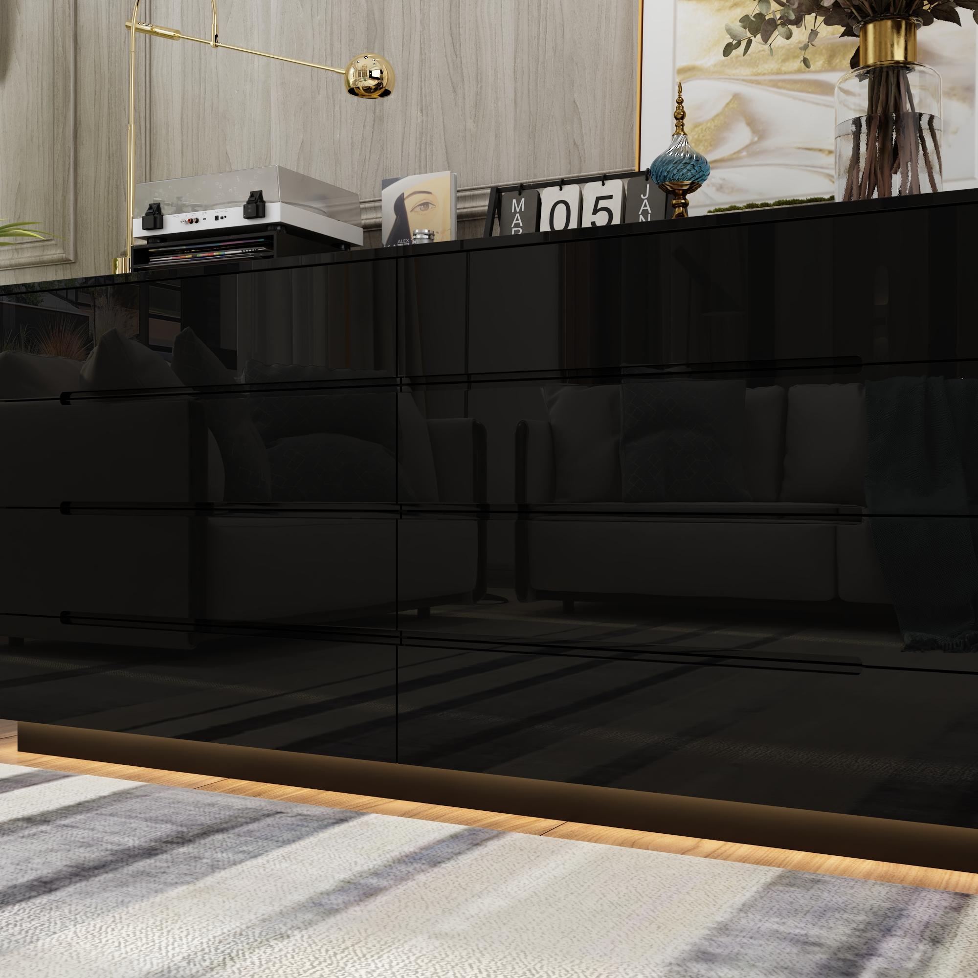 FUFU&GAGA 63" Modern LED Dresser with 8 Drawers & Glossy Surface - Glowing Storage Cabinet Organizer for Bedroom Furniture Organization Aesthetic Minimal