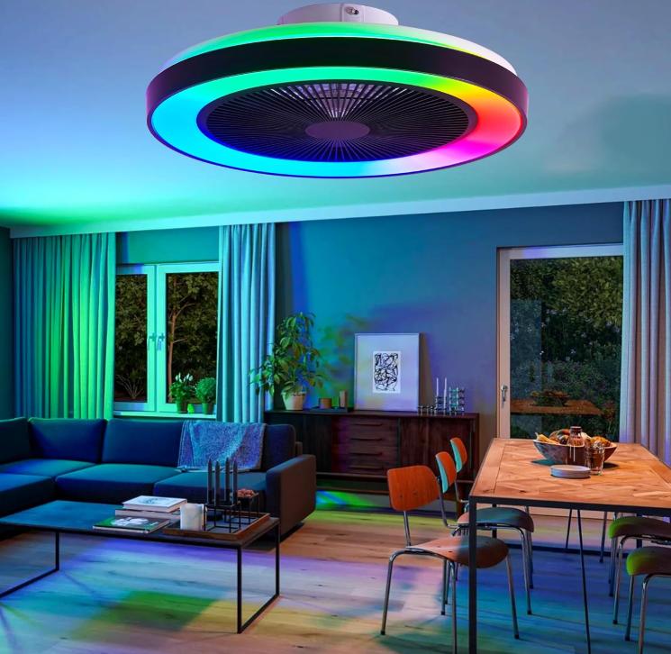 Dual-Ring RGB Color-Changing Invisible Ceiling Fan Light Bluetooth Music Ambient Lamp Living Room & Bedroom 2-in-1 Space-Saving Design