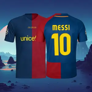 08 09 Home Red And Blue 10# Messi Short Sleeve Retro Soccer Jersey Fans Version