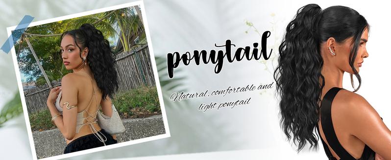 AISI HAIR 20" Long Claw Hair Extension Synthetic Wavy Curly Hairpieces Ponytail Clip in Ponytail Wig Daily Fluffy Pony Tail for Women