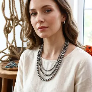 4pcs Western Cowboy Style Vintage Navajo-Inspired Beaded Necklace Set