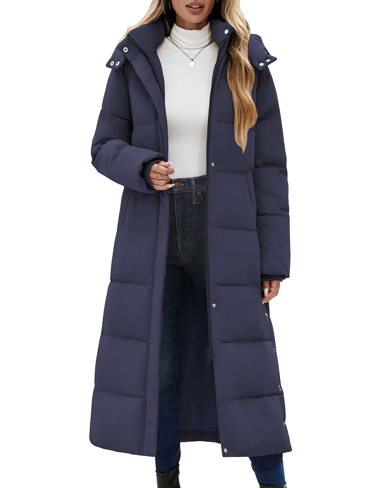 UMIPUBO Women's Long Maxi Down Coat Winter Puffer Jacket Warm Padded Outerwear Faux Fur Removable Hood Parka Full-Zip
