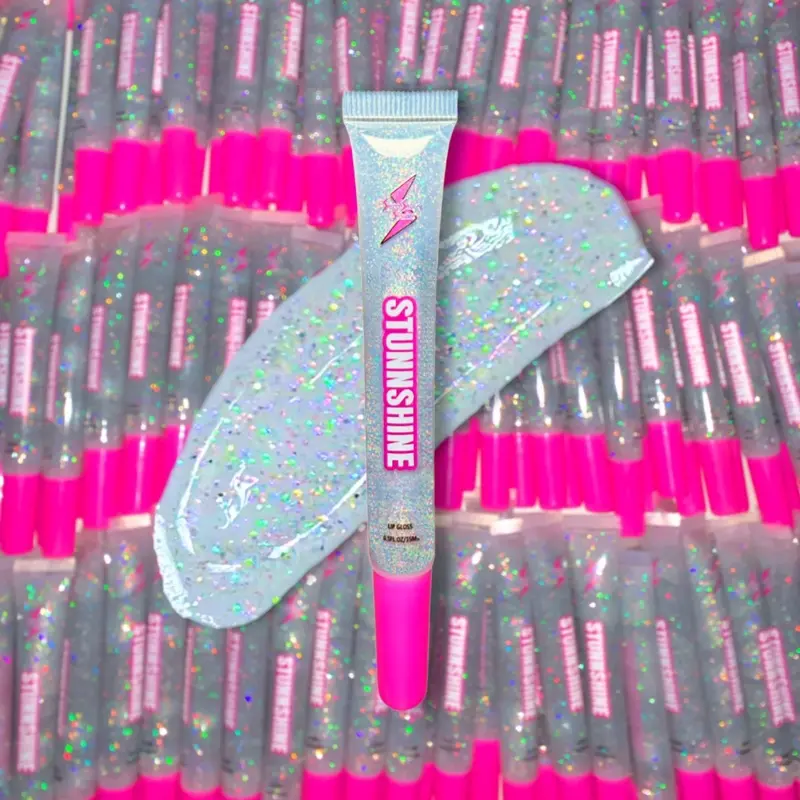 HOLOGRAPHIC GLITTER GLOSS Smooth Hydrating Jumbo Long Squeeze Tube Lipgloss - Pink Tube with Glitter Finish - Makeup, Lipstick