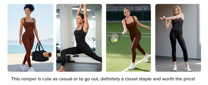 BRXL Built-in Bra Jumpsuit Stretch Sportswear Stylish Sportswear Women's Square Neck Ribbed Sleeveless Seamless Jumpsuit with Tummy Control Suitable for Casual Wear Fitness Yoga -1