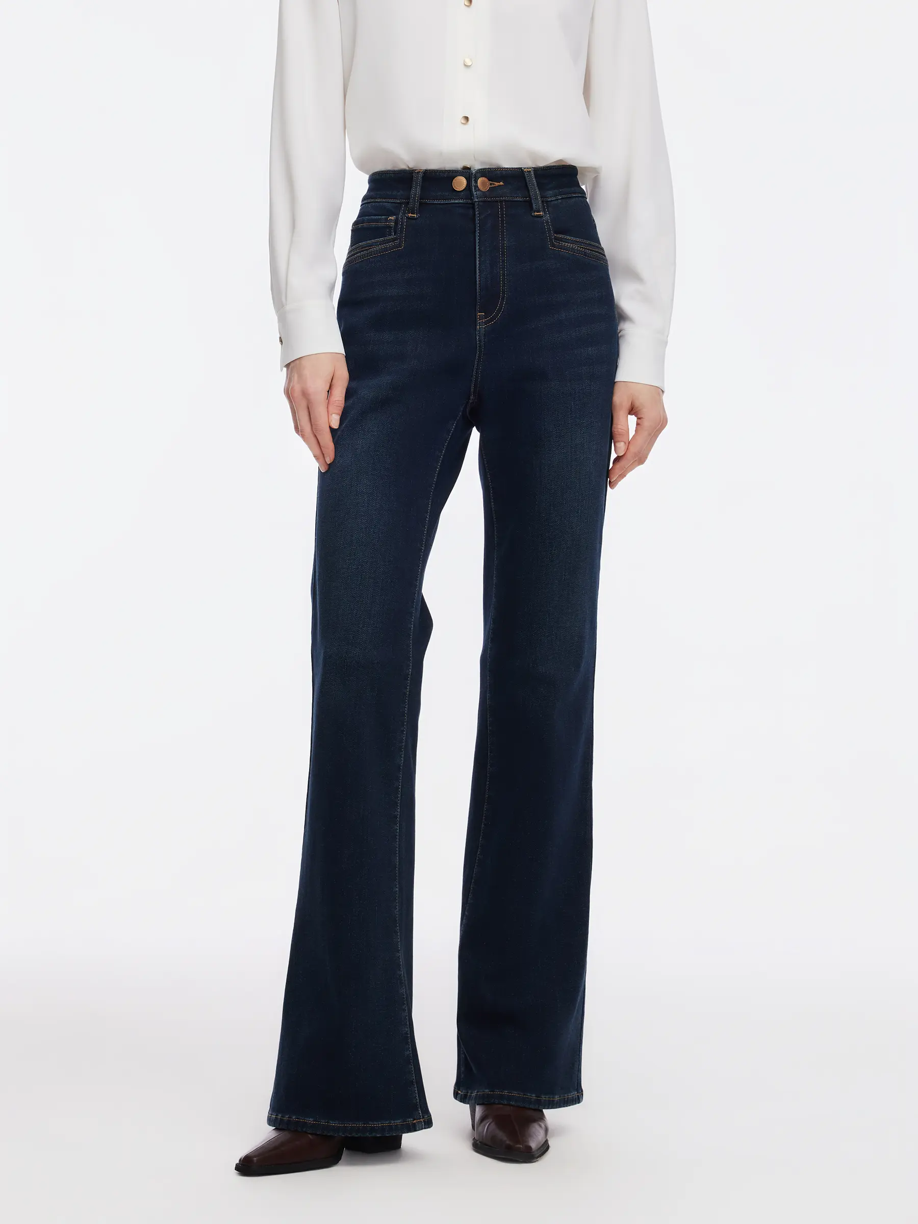 GOELIA Women's Fleece-Lined Denim Flared Jeans - Cotton-Elastane Blend, Retro Look, Multiple Pockets, Do Not Dry Clean