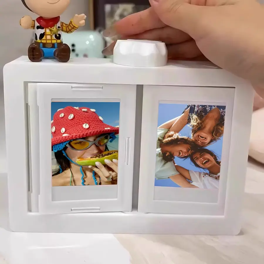 Rotating 12 Page Dual-Sided Display Mini Photo Frame Set, 24 Pcs 3 Inch Photos, Rotating Box Design, Desktop Aesthetic Room Decoration Rustic Home Decor Picture Frame, Rustic Picture Frames