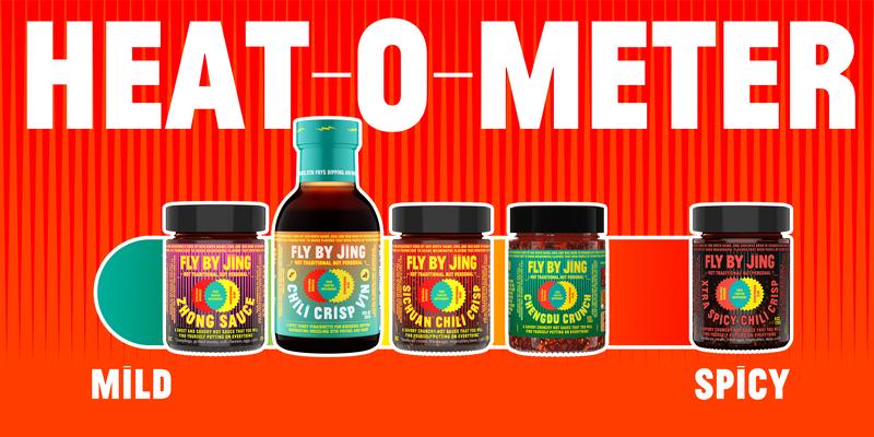 Fly By Jing Ultimate Hot Sauce Gift Box – Set of 6 with Sichuan Chili Crisp, Xtra Spicy, Sweet & Spicy, Xtra Crunchy, Chili Crisp Vinaigrette and Sichuan Gold Hot Sauce, Vegan & Non-GMO