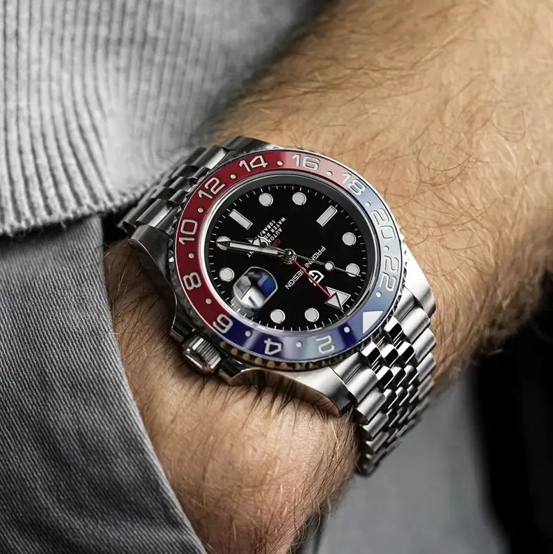 Men’s Luxury Automatic GMT Watch – Sapphire Glass, Stainless Steel