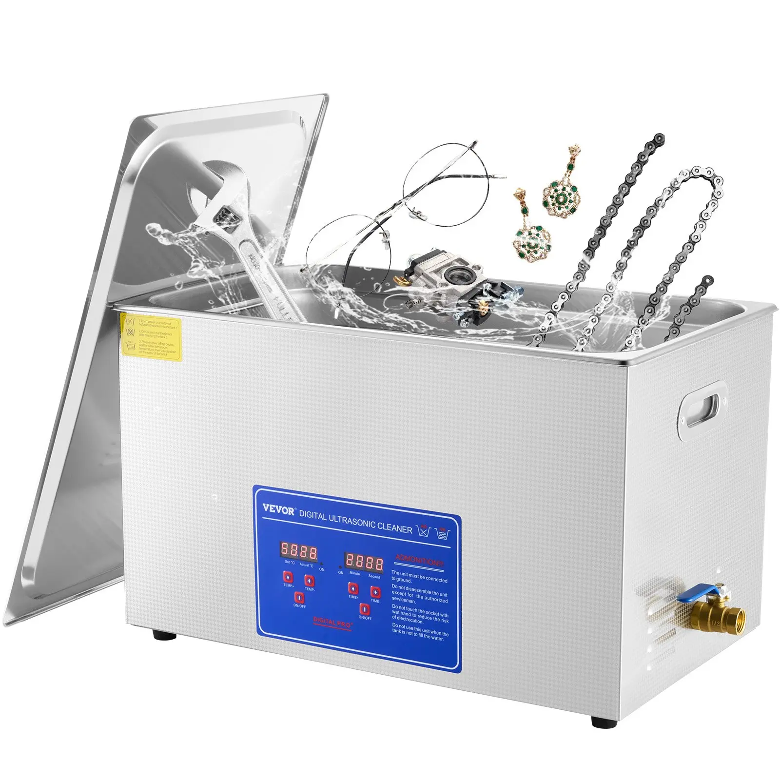 【Summerfinds】VEVOR Professional Ultrasonic Cleaner Max. 30L Ultrasonic Jewelry Cleaner with Digital Timer & HeaterStainless Steel Industrial Sonic Cleaner 40kHz for GlassesWatchesRingsSmall Parts, Cleaning