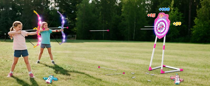 VATOS 2 Pack Bow and Arrow Toy with LED Light - 4 in 1 Archery & Dart Game Set with 20 Suction Cup Arrows, Mermaid Glow Target & Dart Board - Indoor/Outdoor Birthday Gift for Kids Boys Girls Ages 5-12
