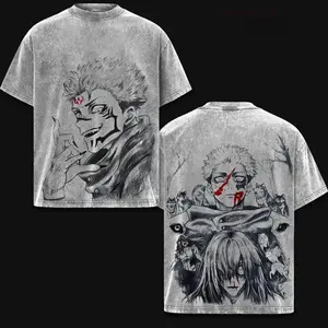 Anime Jujutsu Kaisen Itadori Yuji Graphic T Shirt Men Short Sleeve Clothing Oversized Tshirt Washed Cotton Tee Harajuku T-shirt