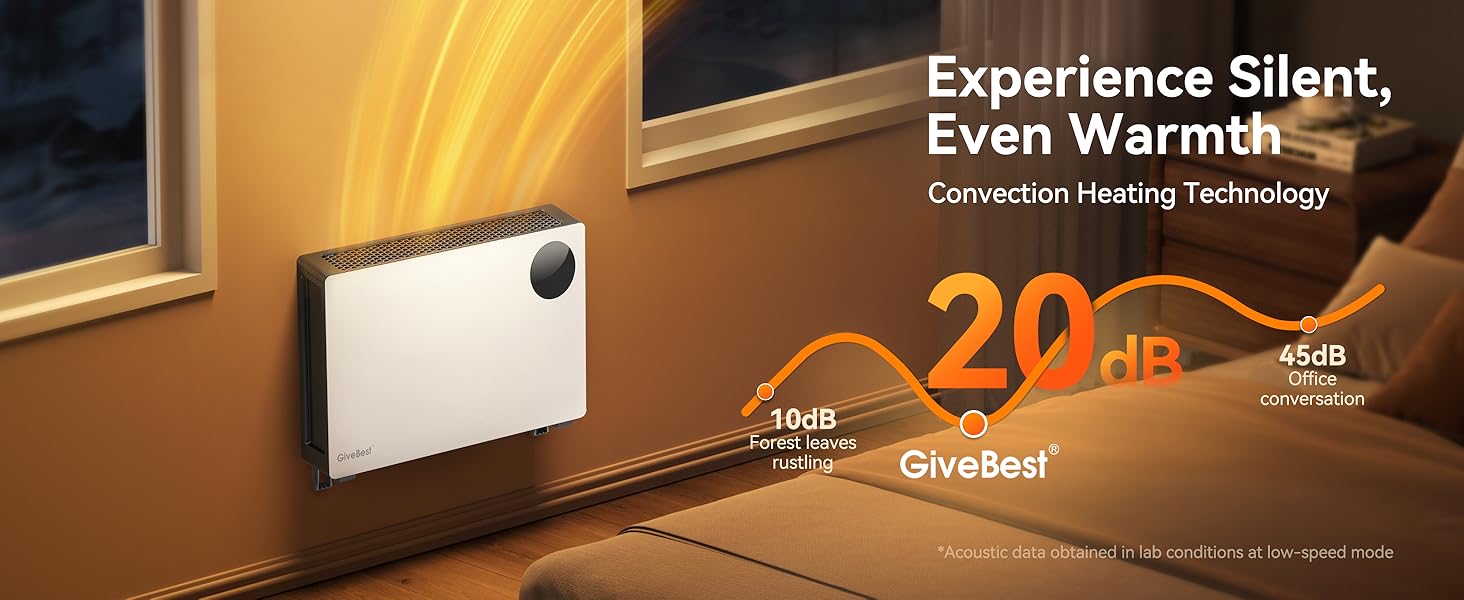GiveBest Super Quiet Wall Heaters for Indoor Use, Baseboard Design Space Heater, Adjustable Thermostat, Child Lock, 12H Timer, 1500W Easy-mounted Electric Smart Heater for Bedroom Living Room Garage