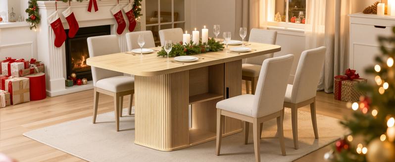 SUNCOZE 70.9" Fluted Dining Table, Rectangle Dining Table for 4–8, with Sliding Tambour Doors, for Dining Room or Kitchen