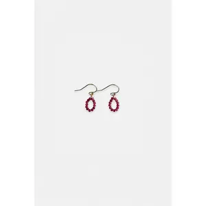 Deep Red Quartz Drop Earrings – Beaded Dangle with Gold-Plated Hooks