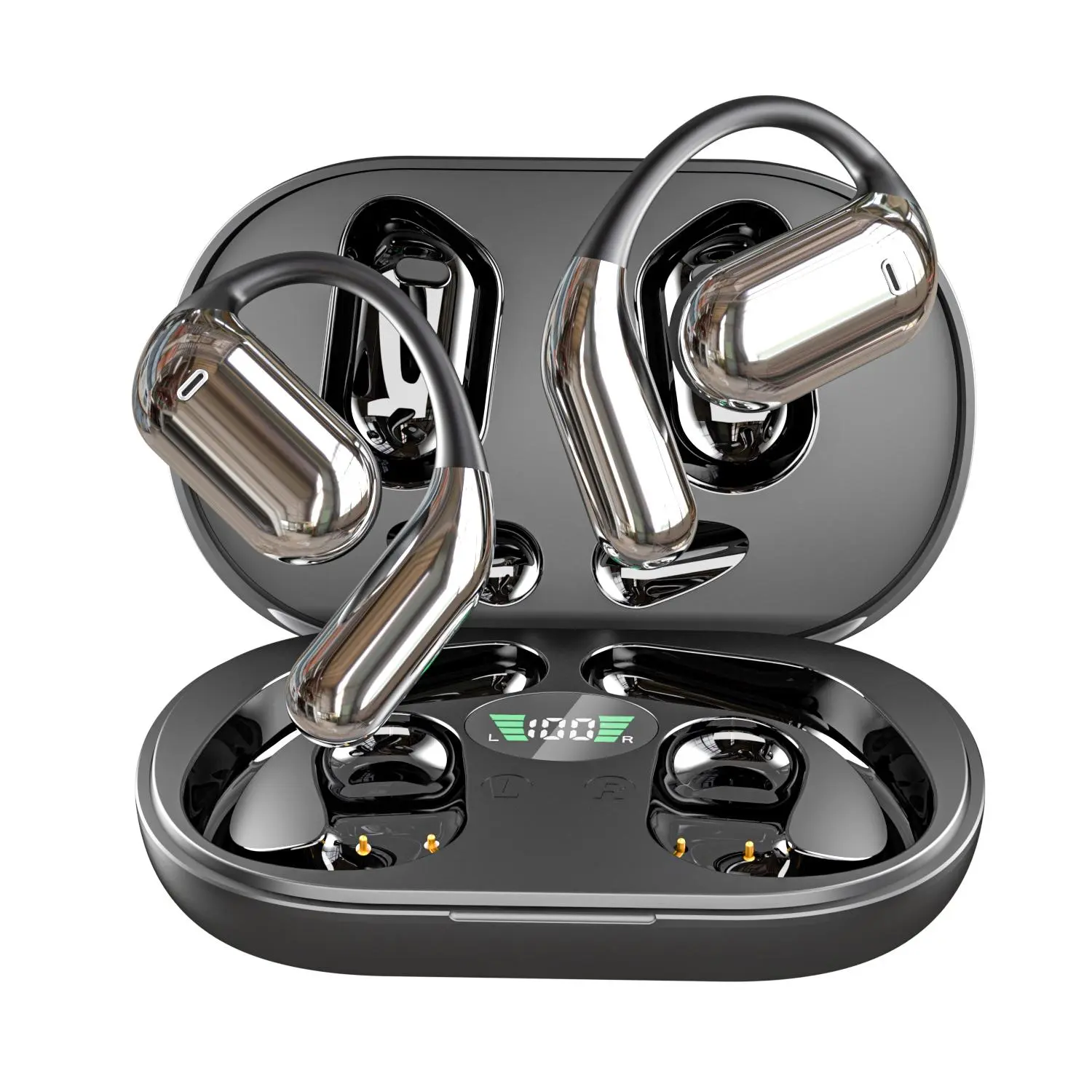 Wireless Earbuds (2025 Model) - 75hrs Playtime Bluetooth 5.4 Waterproof Headphones with Silicone Earhooks, Magnetic Digital Charging, Built-in Mic, IPX7 Rated, Noise Cancelling, Stereo Deep Bass, 1 Hour Charging for Workout, Running, Devices, Outdoor Acti