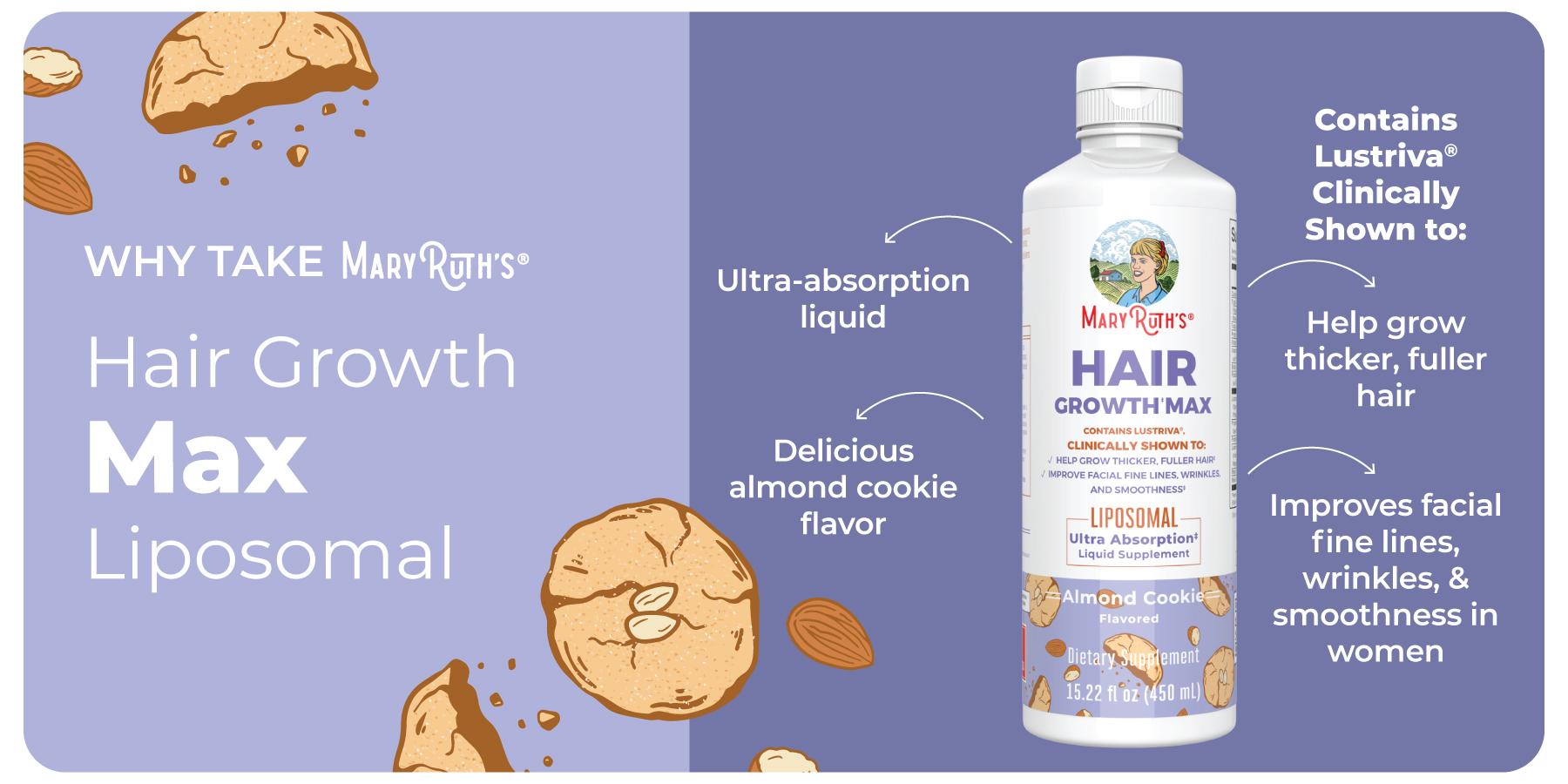 MaryRuth's Hair Growth Max Liposomal - Lustriva + Biotin 10000mcg + Pumpkin Seed Oil - Thicker Hair - Improve Wrinkles & Fine Lines - 15.22 Fl Oz