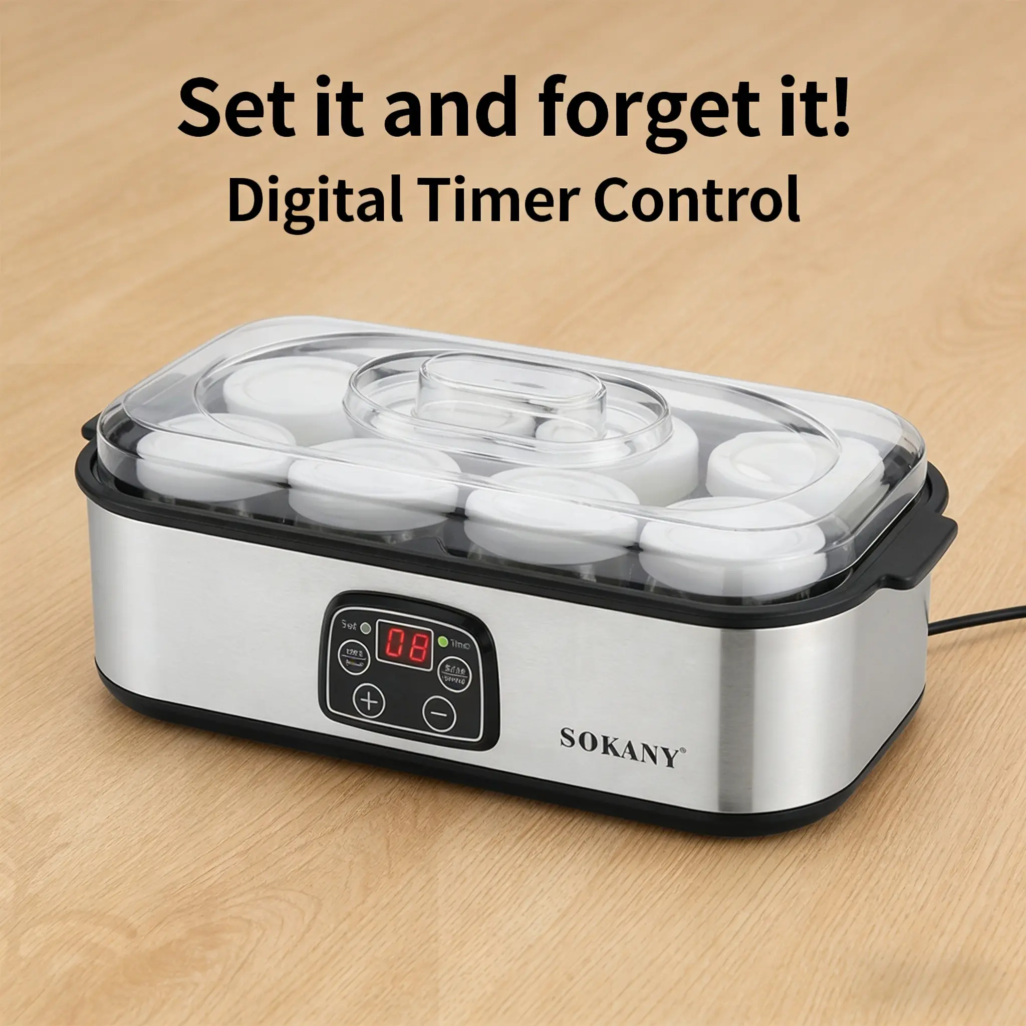 Fully Automatic Digital Yogurt Machine with 8 Glass Jars 48 oz Stainless Steel Adjustable Time Temperature Control & Automatic Shut Off for Greek & Probiotic Yogurt maylam sua chua