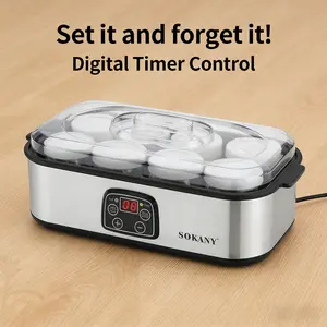 Fully Automatic Digital Yogurt Machine with 8 Glass Jars 48 oz Stainless Steel Adjustable Time Temperature Control & Automatic Shut Off for Greek & Probiotic Yogurt maylam sua chua