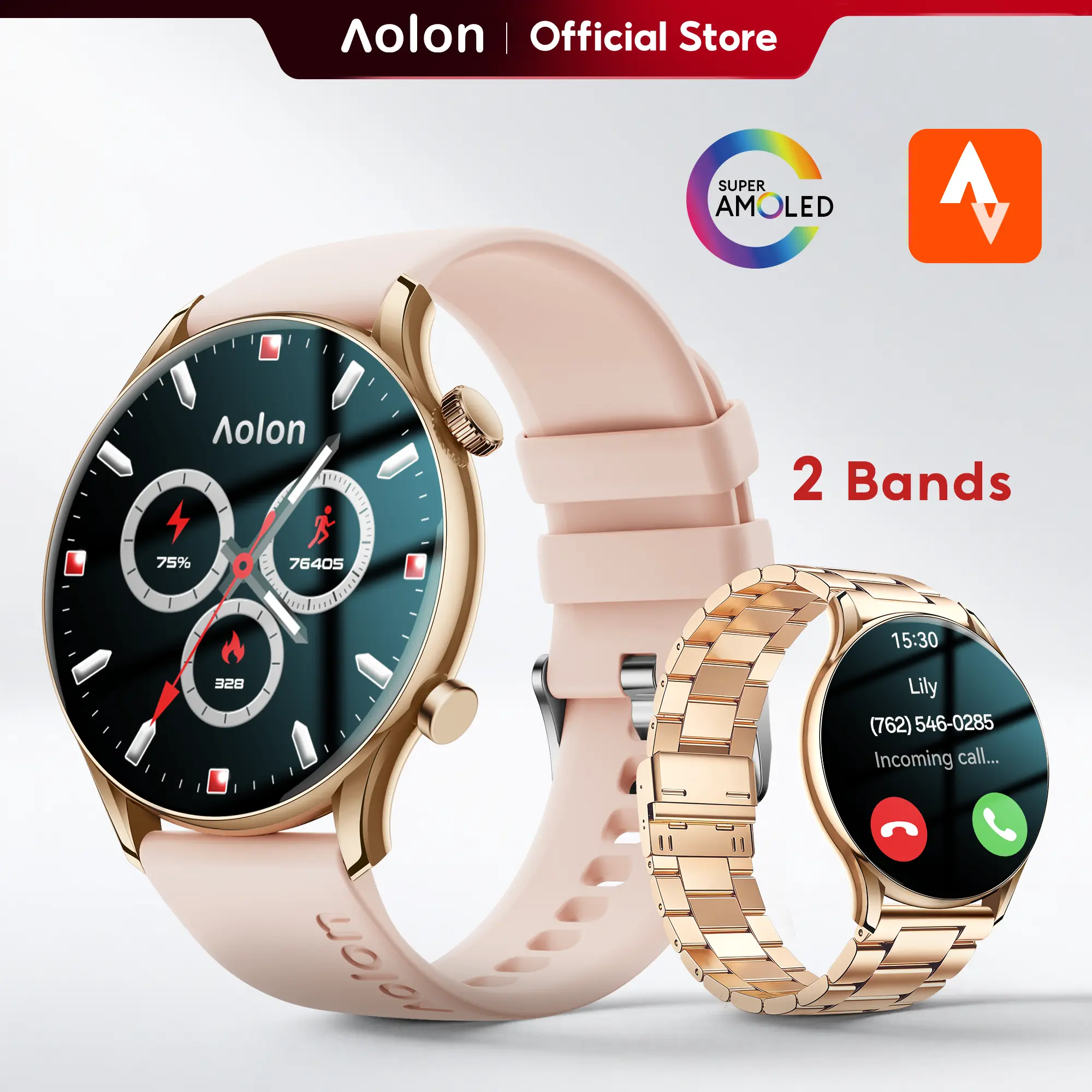 Aolon GTR3 Women's Smartwatch - 1.43" AMOLED Display, AOD, Bluetooth Calling, Health Tracking, DIY Faces, 110+ Sports Modes, IP68 Waterproof, 120-Hour Battery, Fast Charging, Silicone & Alloy Devices, iOS & Android Compatibility, Travel Essential Gift, We