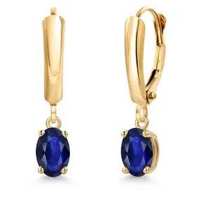 14K Yellow Gold Blue Sapphire Dangle Earrings for Women | 1.10 Cttw | Gemstone September Birthstone | Oval 6X4MM