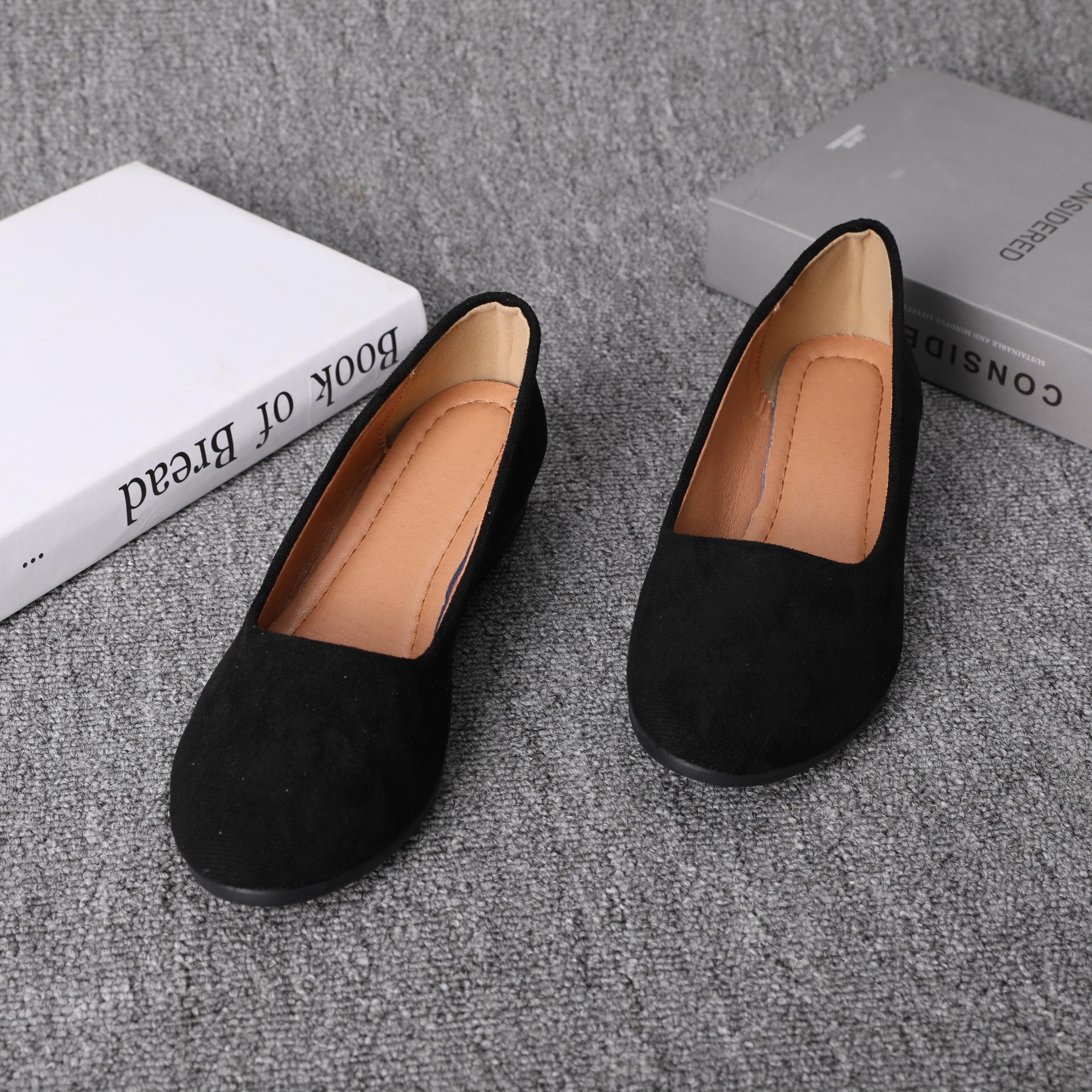 Women's Black Wedge Heels Work Shoes - Wide Fit Waterproof Rain Suede Pumps Round Toe Elegant Comfortable Insole Shallow Mouth Heeled Footwear Office Shoes for Women