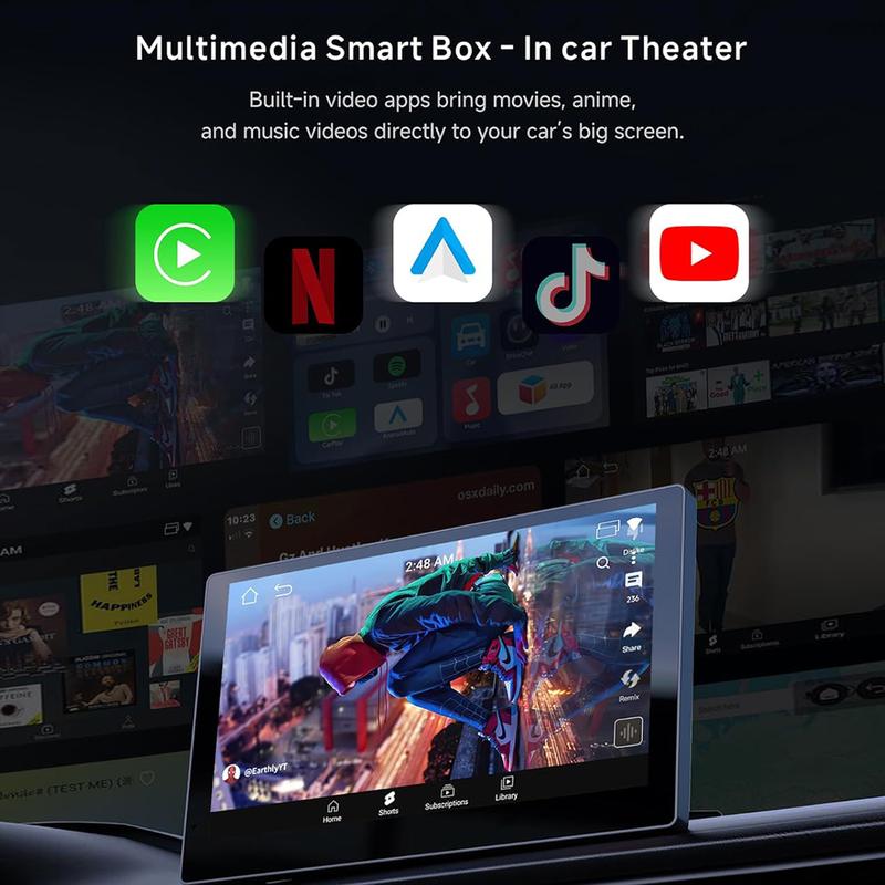 Mini AI Box - Streaming Netflix/Youtube/Tiktok to your car! 4 in 1 Wireless CarPlay and Android Auto Adapter suitable for Factory wired CarPlay Cars