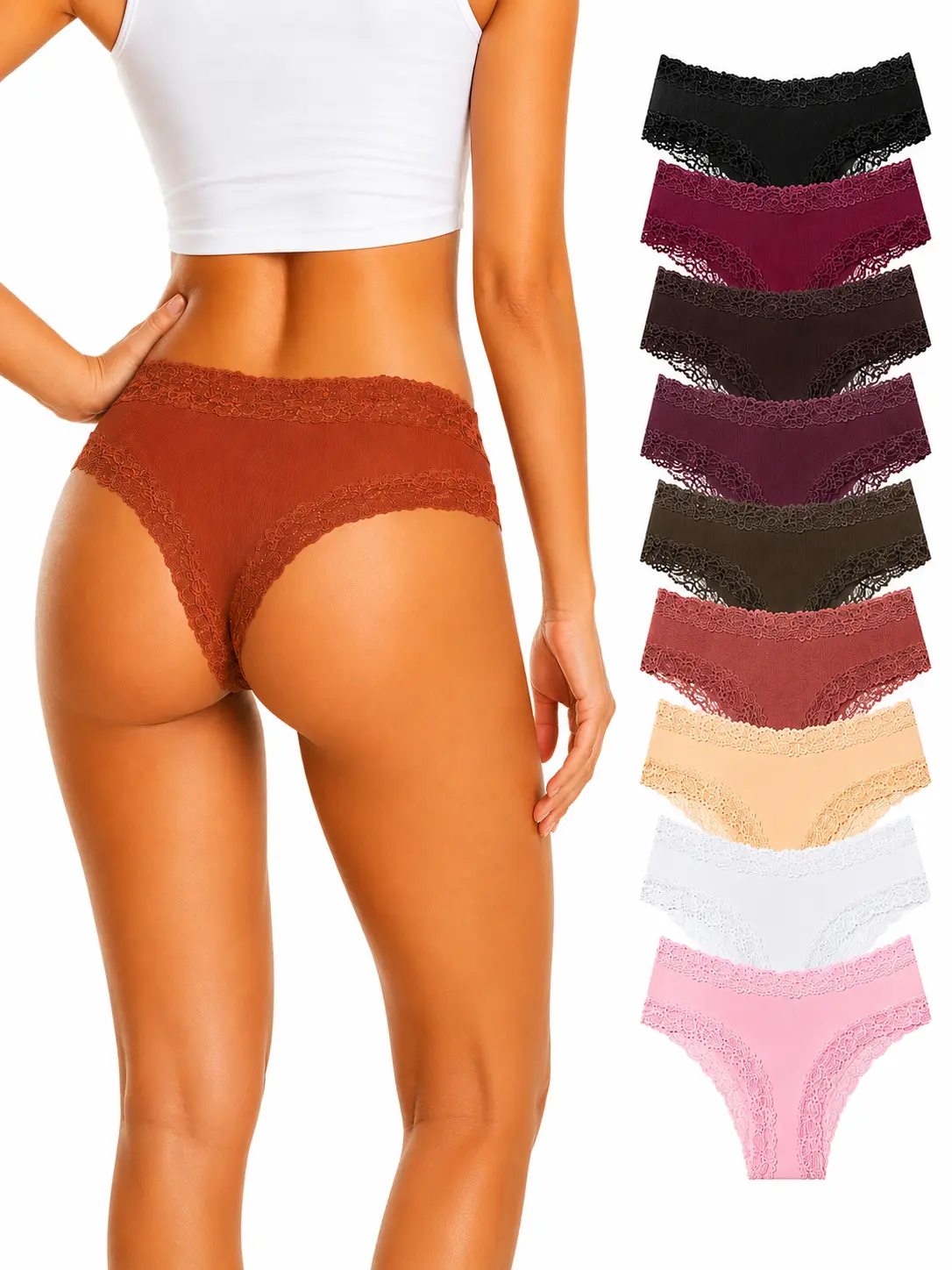 Women's 9-Pack Cotton Hipster Underwear - Low-Rise Lace Trim Panties, Soft & Breathable No-Show Everyday Briefs, Clothes, Leggings, Funny