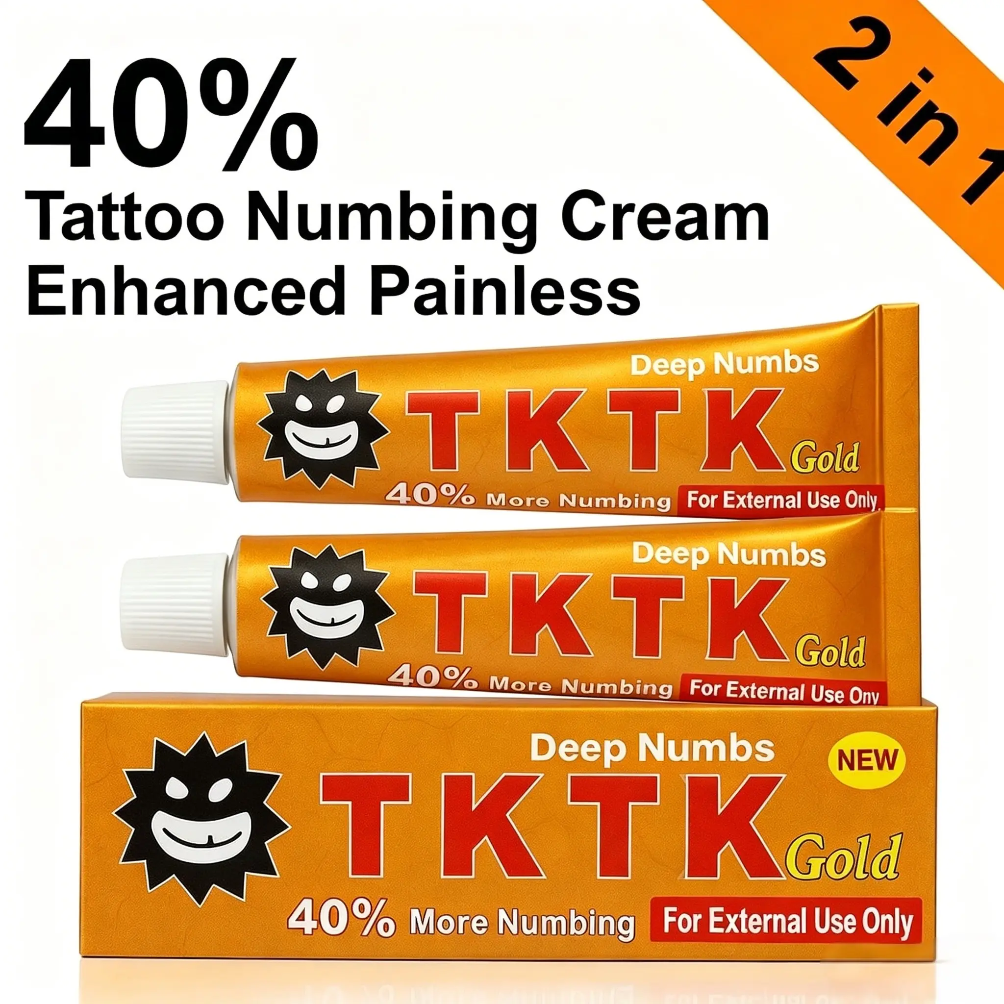 Gold 40%TK-TK Tattoo Cream for 8 Hours Maximum Depth Extra Strength 10g Cosmetic for Tattoos Waxing and Piercing