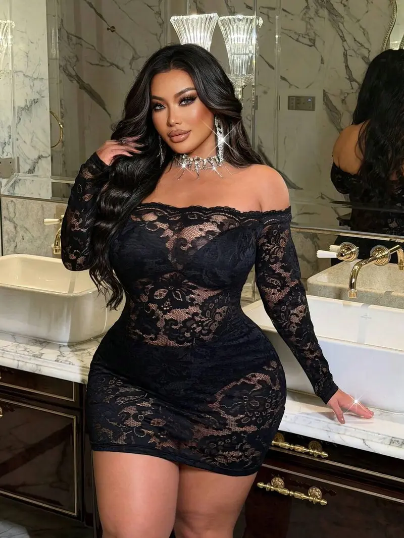 chinese dress ladies Modest Black Long Sleeves Sexy Lace Plus Size Party Evening Long Prom –  bridalsew main image 0