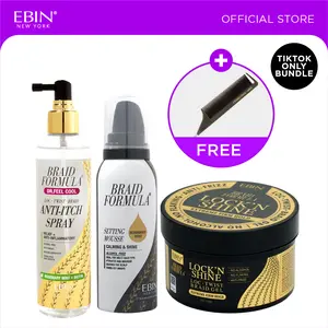 EBIN Braid Formula Lock'n Shine + Braid Formula Setting Mousse (Calming & Shine - Rosemary Mint) + Dr. Feel Cool Anti-itch Spray (Rosemary Mint + Biotin) Bundle with FREE Pintail Parting Carbon Comb | Holding, Moisturizing, High shine, Relief & Soothing