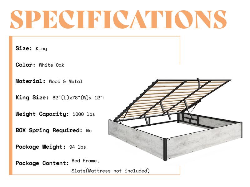 AMERLIFE Lift Up Storage Bed, Full Bed Frame with Storage Underneath, Wooden Platform Bed Frame, Solid Wood Slats Support, No Fixed Headboard Furniture Home/Best Gift Ideas/Christmas Gifts