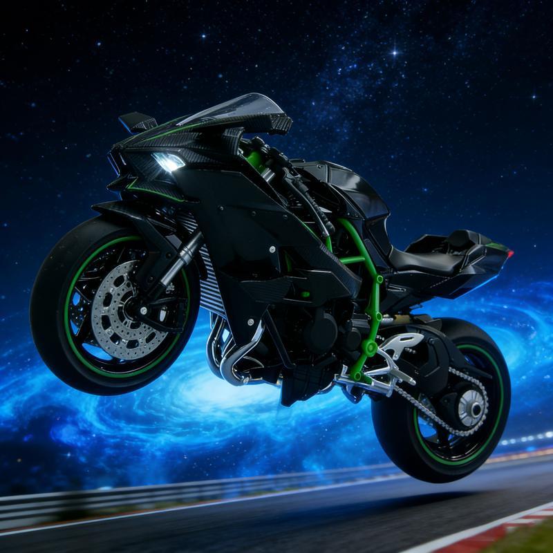 "1:12 Scale Diecast Motorcycle Model - Zinc Alloy Collectible Toy! Features Suspension, Free - Roller, Push - Back & Non - Rechargeable Button Battery. Black, Sleek Modern Design for Diecast Enthusiasts! "